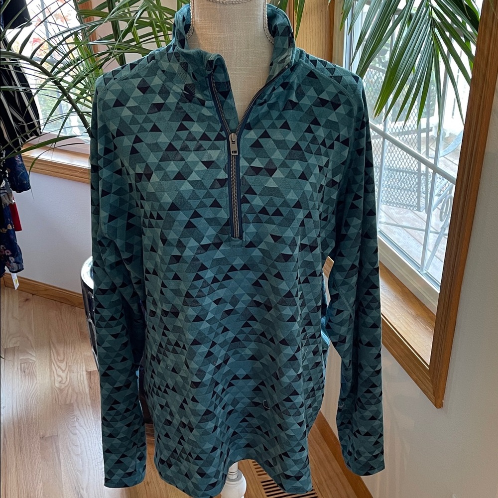 Geometric Teal and Black Quarter-Zip Pullover